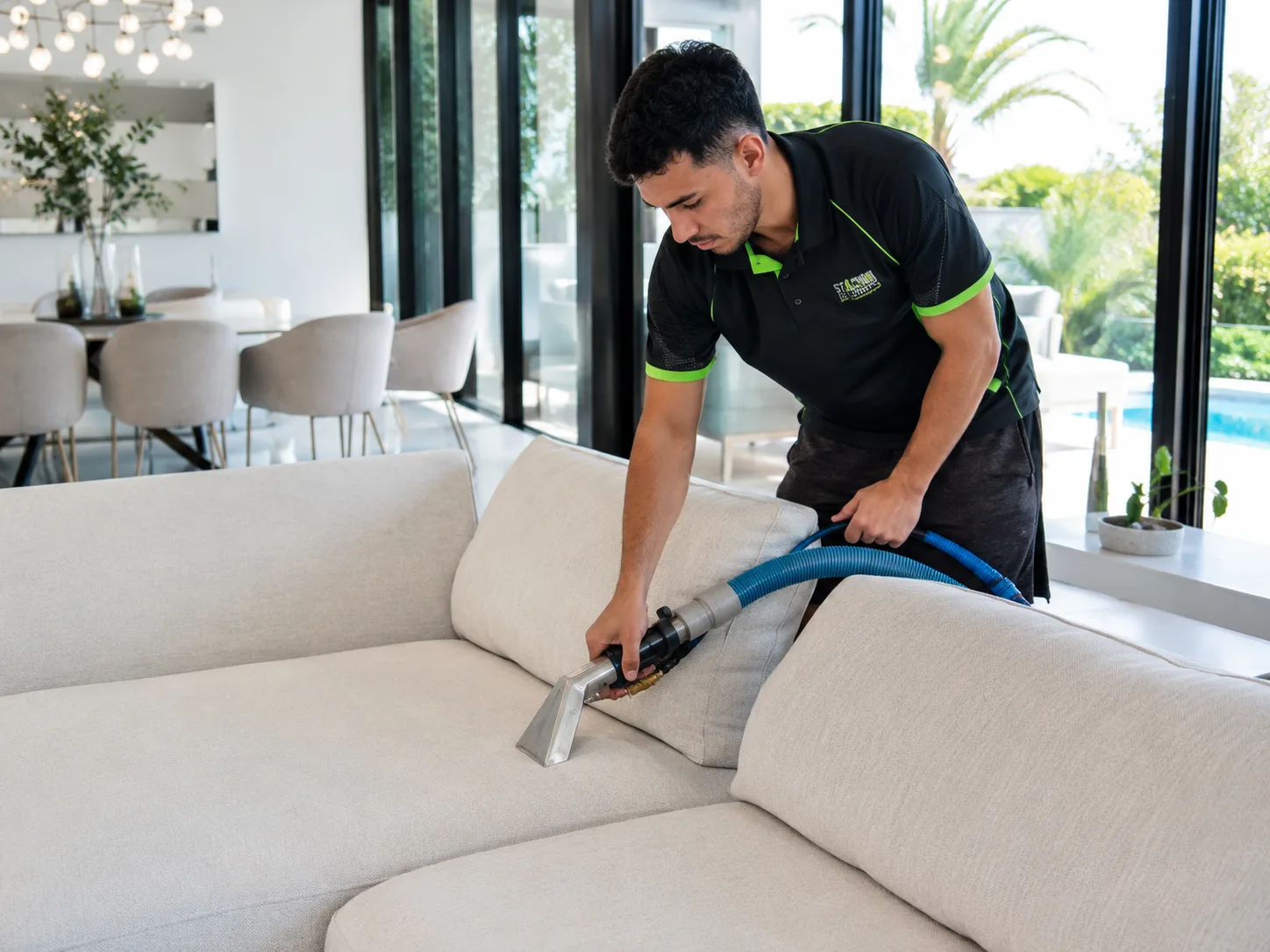 Professional upholstery cleaning in a modern Gold Coast home