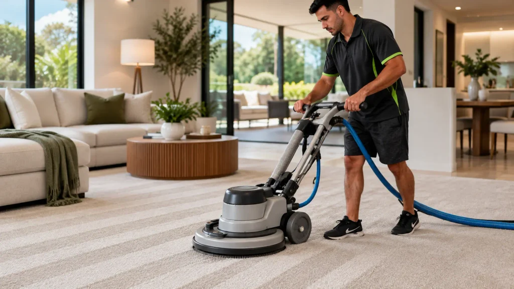 Dry Carpet Cleaning vs Steam Cleaning on Gold Coast: How Low-Moisture Carpet Cleaning Works 2 professional carpet cleaning in modern living room